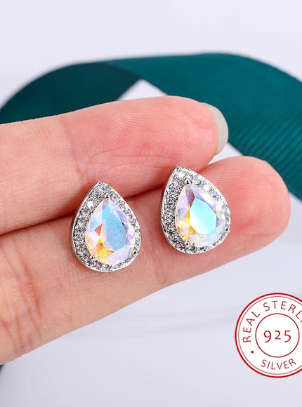 KissIcon Silver Plated Water Drop Earrings - Zircon Shine