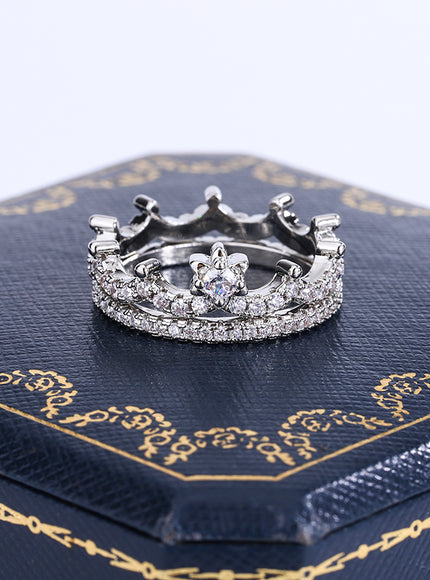 KissIcon Luxury Crown Ring Pair - Sparkling CZ Jewelry