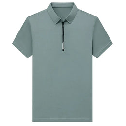 New Men's Business Casual Zipper Short Sleeve Solid Color Polo Shirt Fashionable Warm Comfortable Four Seasons Versatile Top