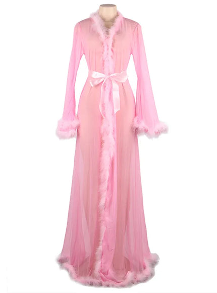 Plus size romantic pajamas with plush rolled edges Luxury  sexy nightgown night wear Sleepwear for Ladies
