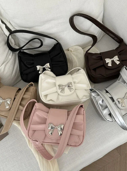 Trendy Bow Shoulder Bag Handbag Casual Underarm Bag Daily Commuting Bags PU Leather Lady Banquet Bag Business Women's Bags
