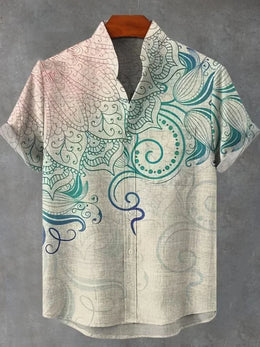 Summer Men's Printed Short Sleeve Shirt Vintage Linen Shirt Men's Festival Casual Short Sleeve Top Street Trend Fast Delivery