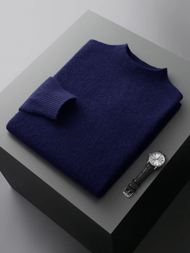 New Men's Fashion Casual Wool Sweater Warm Autumn And Winter Semi-High Neck Knitted Bottoming Shirt