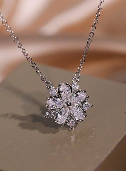 KissIcon Cherry Blossom Pendant Necklace Pink Zircon Shine