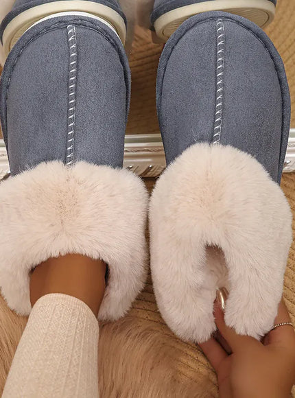 KissICON Dark Grey / 40-41(fit 38-39) Closed Toe Warm Cotton Slippers Women Faux Fur