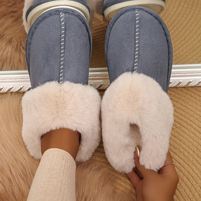 KissICON Dark Grey / 40-41(fit 38-39) Closed Toe Warm Cotton Slippers Women Faux Fur