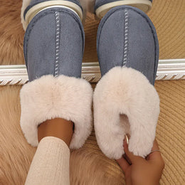 KissICON Dark Grey / 40-41(fit 38-39) Closed Toe Warm Cotton Slippers Women Faux Fur