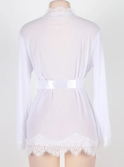 High Quality Women's Sheer Mesh Robe Set Transparent V Neck Sleepwear Nightgown Plus Size Sexy Babydoll Lingerie with Panties