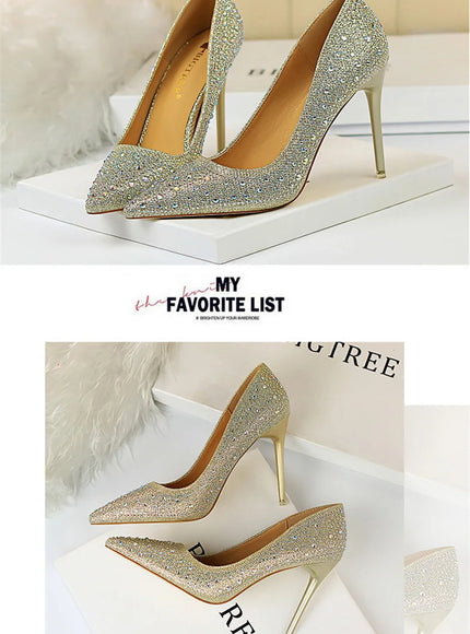 Shallow Mouth Pointed Color Rhinestone Pumps Fashion Wedding