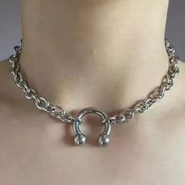 Hip Hop Punk Sliver Color Stainless Steel Geometry Pendant Chunky Chain Choker Necklace For Men Women Gothic Y2K Grunge Jewelry
