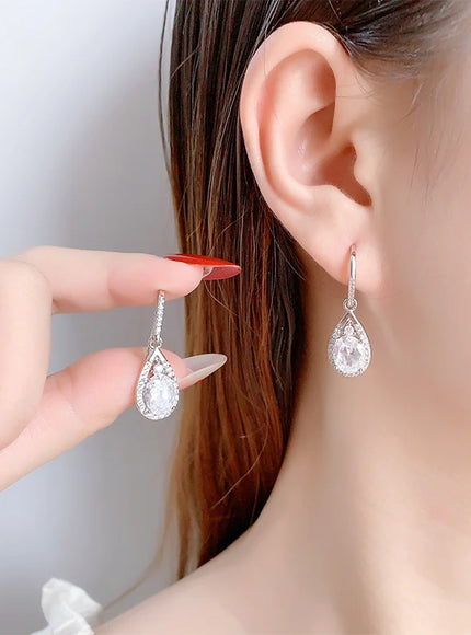KissIcon 925 Silver Plated Pendant Earrings - Shiny Zircon