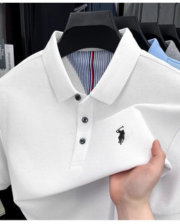 100% pure cotton short sleeved men's polo shirt summer fashion high-end brand pony embroidery golf top casual business T-shirt