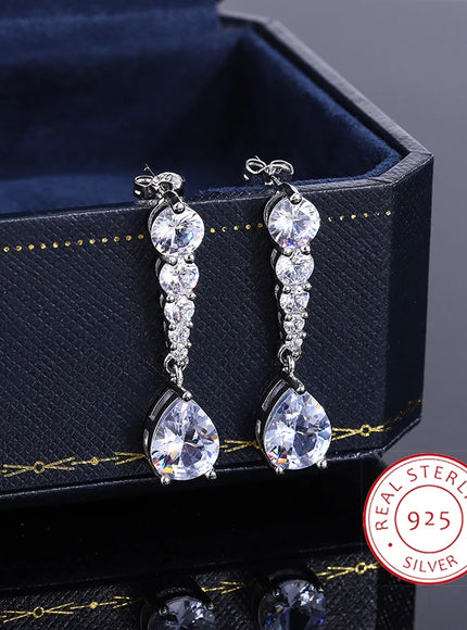 Exquisite Fashion Lady AAA Zircon Hanging Drop Shape Earrings White Leaf Wedding Jewelry Factory Wholesale 925 Silver Plated