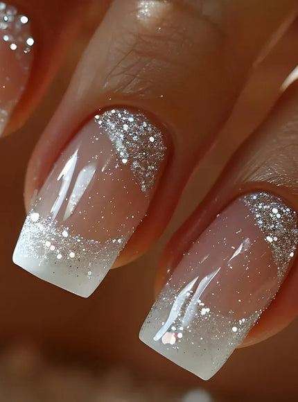 KissIcon Sparkling White Edge French Nails - Detachable