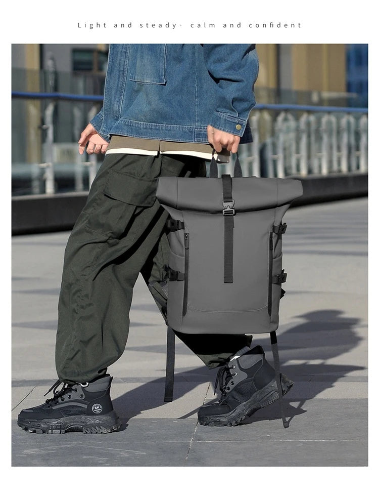 New Shoulder Bag Men's Senior Sense of Business Computer Outdoor Leisure Rolled Edge Travel Backpack Fashion Commuting