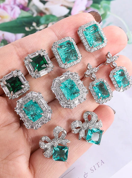 KissIcon 925 Sterling Silver Earrings -Green Zircon Sparkle