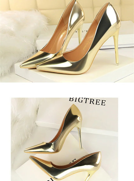 Fashion Metal Women Patent Leather Shallow Mouth Thin