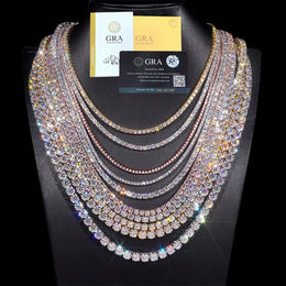 D VVS1 Moissanite Tennis Bracelet Original s925 Sterling Silver Plated 18k White Gold with GRA Necklace for Women Man