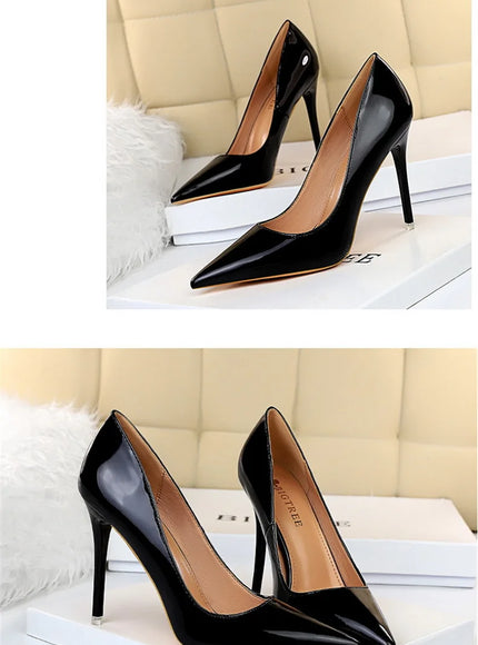 Fashion Simple Patent Leather Thin High Heel Women