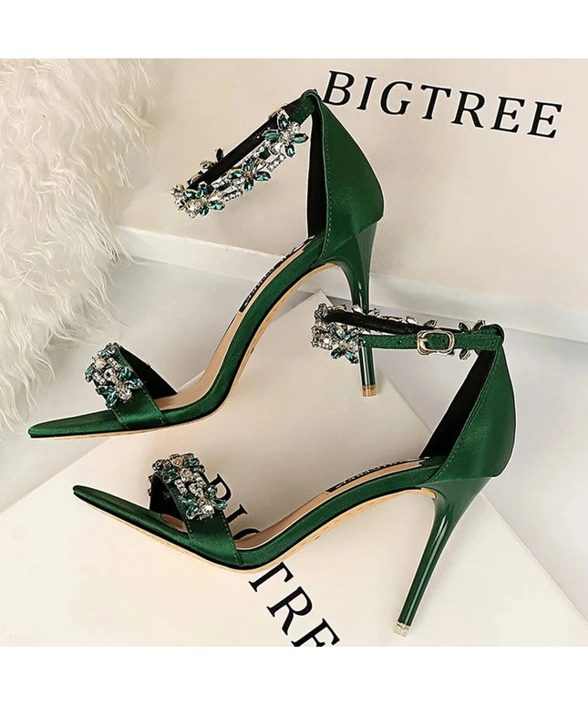 BIGTREE Shoes Open Toe Rhinestones Sandals Women 2025 New Designer Sexy High Heels Sandals Female Shoes Summer Heeled Sandals