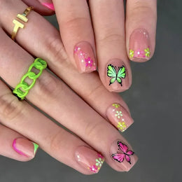 KissICON A607 KissIcon Short Almond Press-On Nails Floral Tip -