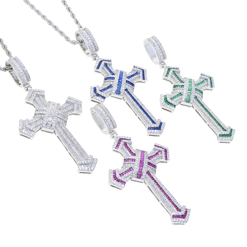 2025 New Cross Pendant for Men Women Full Iced Out Cubic Zircon Hip Hop Necklace Link Chain Fashion Rock Jewelry