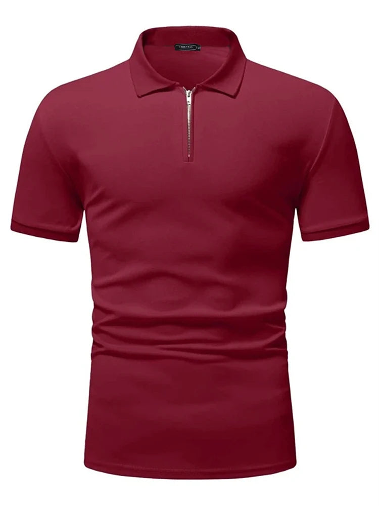 Men's polo shirt solid color short-sleeved zipper lapel T-shirt casual top