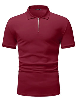 Men's polo shirt solid color short-sleeved zipper lapel T-shirt casual top