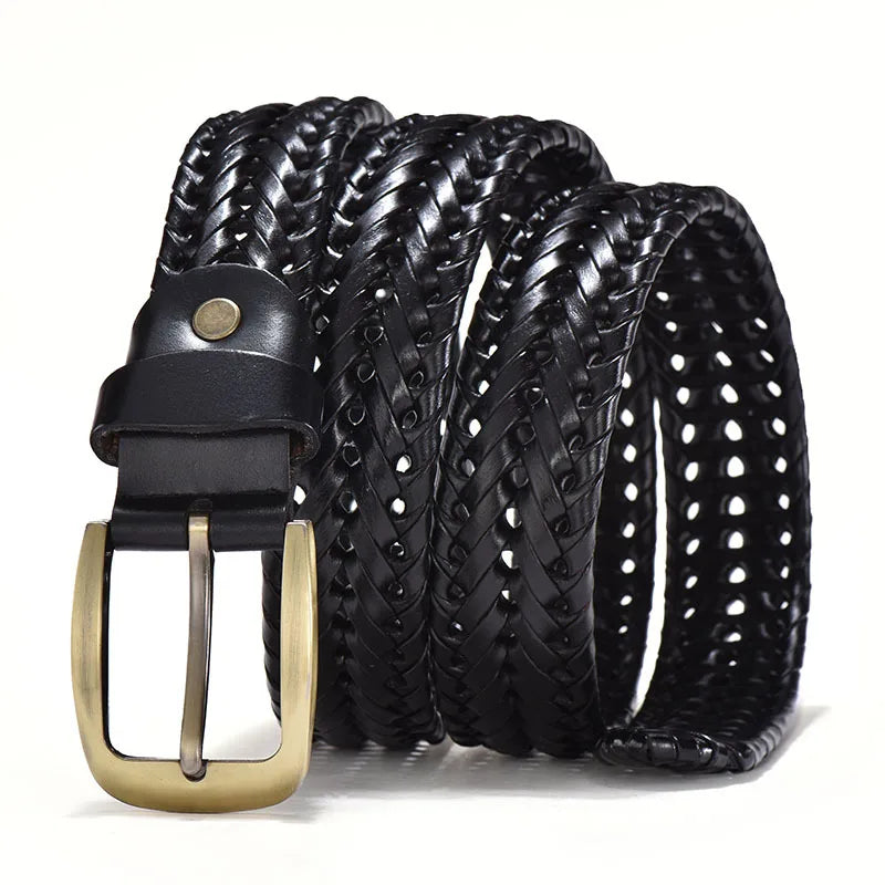 Men Genuine Leather Braided Belts Webbing High Quality Braided Vintage Belt for Men Gold Pin Buckle Casual for Jeans Strap
