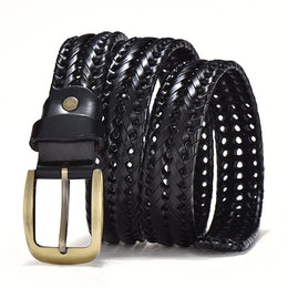 Men Genuine Leather Braided Belts Webbing High Quality Braided Vintage Belt for Men Gold Pin Buckle Casual for Jeans Strap