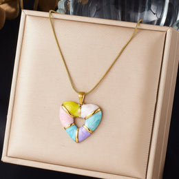DIEYURO Multicolor Pastel Enamel Heart Cross Sun Floral Pendant Necklace Collection Lady Stainless Steel Waterproof Jewelry Gift