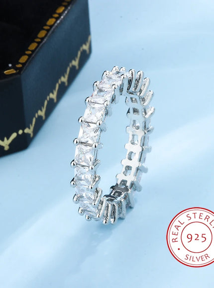 New Women's Simple Zircon 925 Silver Ring AAAA Shiny Zircon Wedding Ring Fashion Eternal Promise Ring Couple Ring Christmas Gift