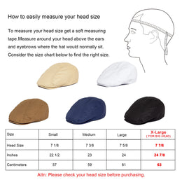 BOTVELA Men Classic Cotton Twill Newsboy Flat Hat Vintage Ivy Outdoor Driving Hat Fitted Cap