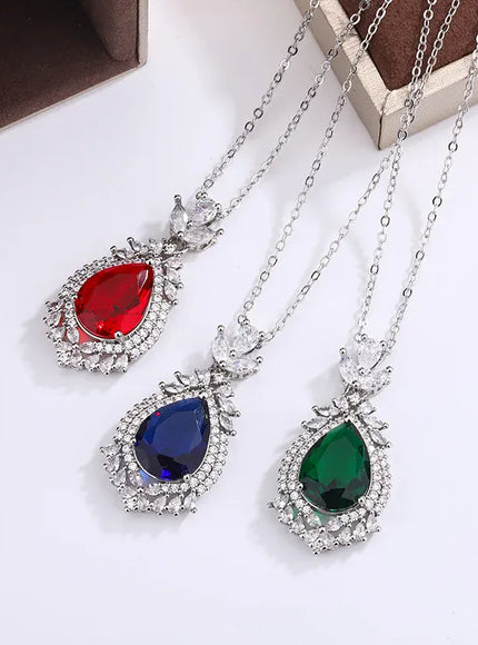 KissIcon Elegant 925 Silver Plated Necklace- Zircon Pendant