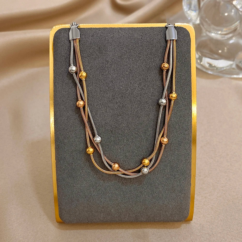 Stylish Gold Silver Color Stainless Steel Adjustable Bracelet for Women Elegant Multilayer Wrap Beaded Bracelets Party Jewelry