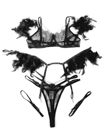 Plus Size Luxury Feather Edge women lingerie sets pajama sets Bra and Panties Set for woman young ladies garters from M-5XL