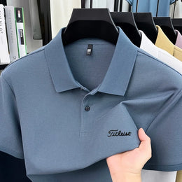 Men's Summer New Cotton 100% Short-Sleeved Polo Shirt, Collar Brand Printed T-Shirt, Breathable Casual Business Men's Clothing
