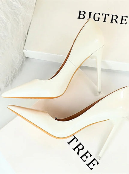 Fashion Simple Patent Leather Thin High Heel Women