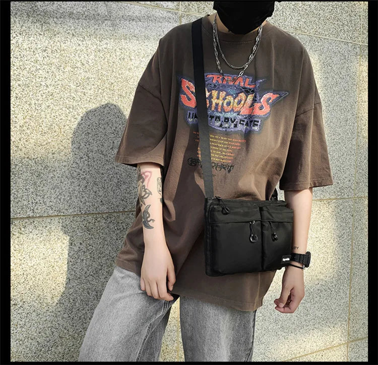 Casual Sporty Black Crossbody Bag Men's Messenger Bag Green Cloth Small Square Bag Suitable for Work Versatile Shoulder Bag