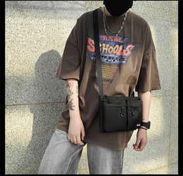 Casual Sporty Black Crossbody Bag Men's Messenger Bag Green Cloth Small Square Bag Suitable for Work Versatile Shoulder Bag