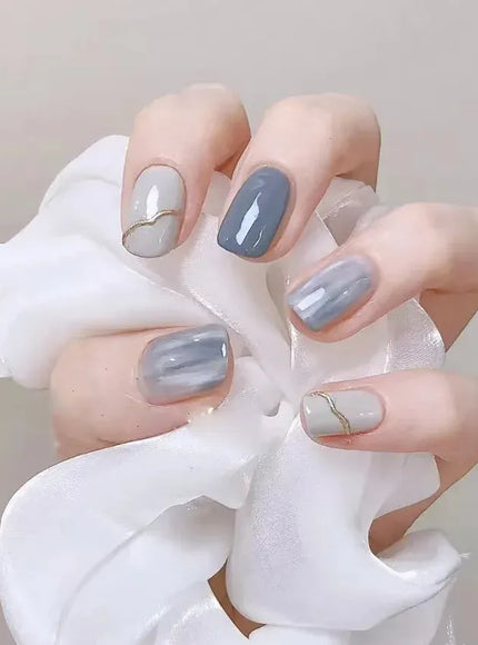 KissICON KissIcon Handmade Gray Blue Press On Nails Set