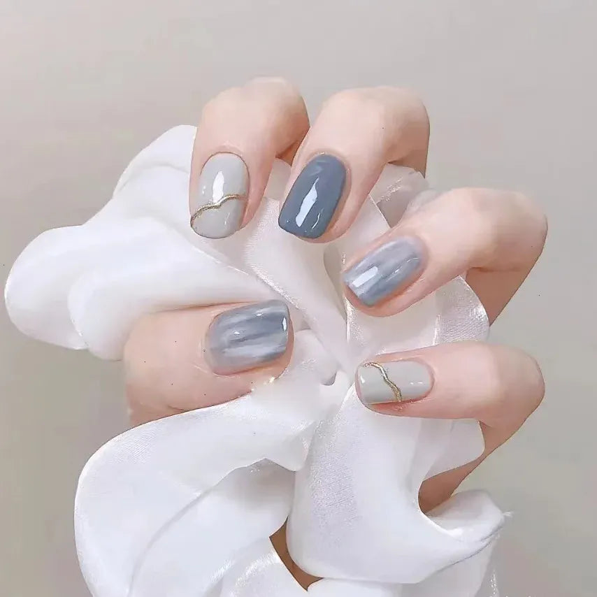 KissICON KissIcon Handmade Gray Blue Press On Nails Set
