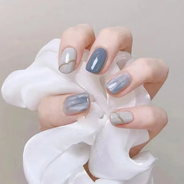 KissICON KissIcon Handmade Gray Blue Press On Nails Set
