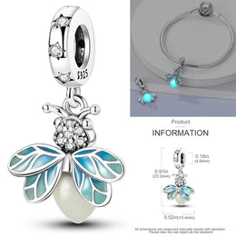 925 Sterling Silver Tree of Life Bead Luminous Firefly Dangle Butterfly Charms Fit Original Bracelet DIY Jewelry Gift for Women