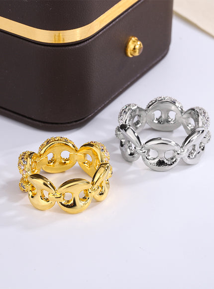 KissIcon Interwoven Shiny White Zircon Ring Silver Plated