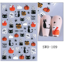 1pcs Halloween Nail Stickers Pumpkin Ghost Spider Skull Design Cute Adhesive Slider Decals DIY Manicure Decor