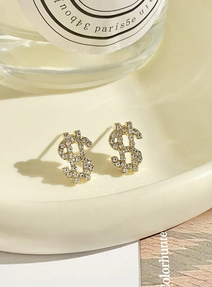 Kissicon Dollar Symbol Crystal Stud Earring – Sparkle