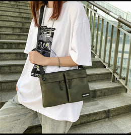 Casual Sporty Black Crossbody Bag Men's Messenger Bag Green Cloth Small Square Bag Suitable for Work Versatile Shoulder Bag