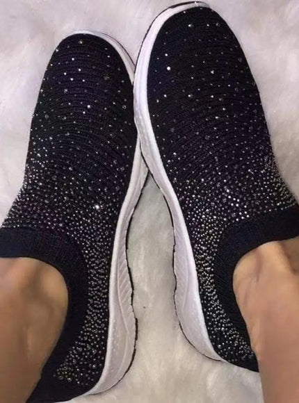 Women's Glitter Sneakers Slip-on EVA Elastic Topline Mesh Fashion Bling Sports Shoes Running Shoes for Gym