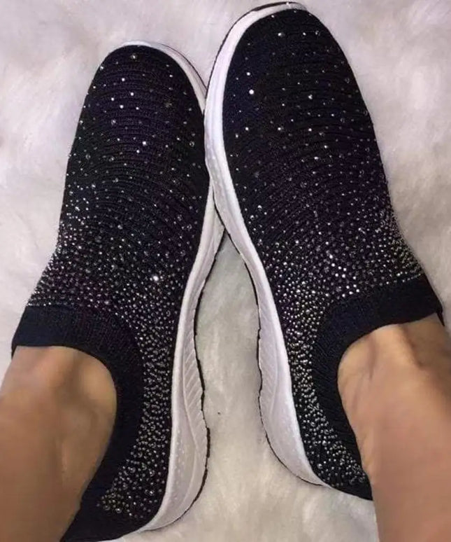 Women's Glitter Sneakers Slip-on EVA Elastic Topline Mesh Fashion Bling Sports Shoes Running Shoes for Gym